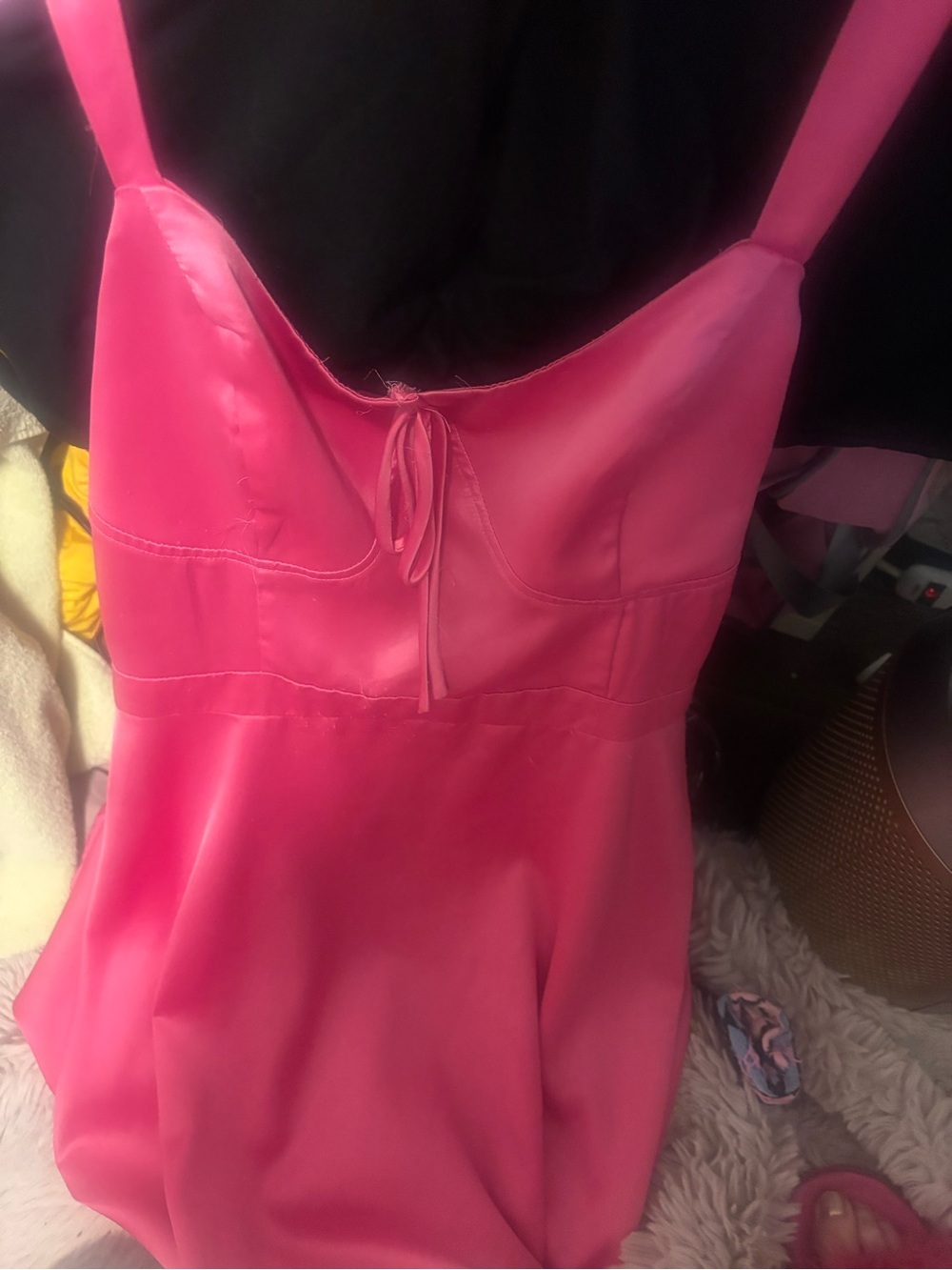Plus Women Mini Hot Pink One-Piece Dress with Tie Front Satin